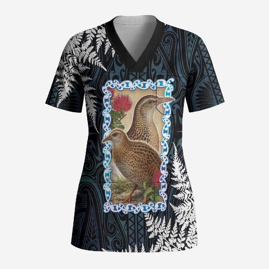 New Zealand Weka Scrub Top Maori Hen Koru Pattern - Aussie Hoodie