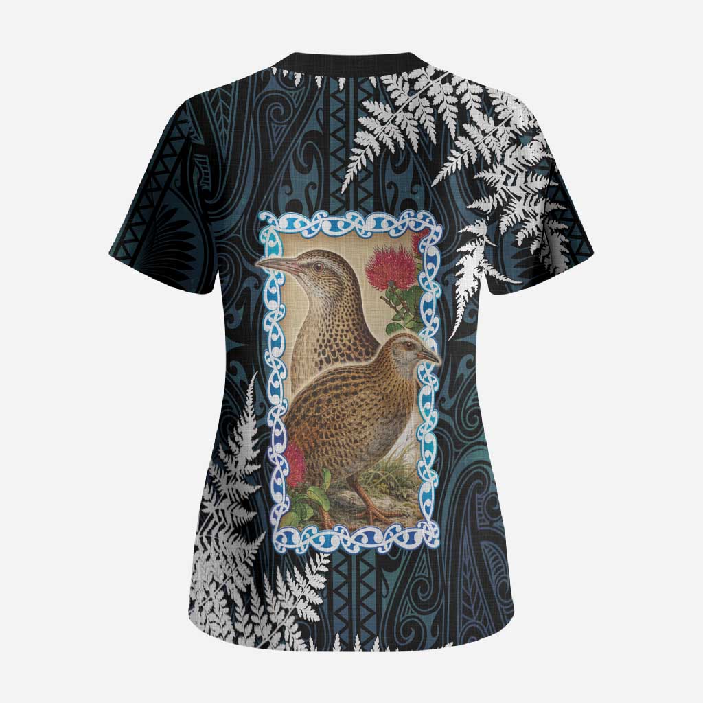 New Zealand Weka Scrub Top Maori Hen Koru Pattern - Aussie Hoodie