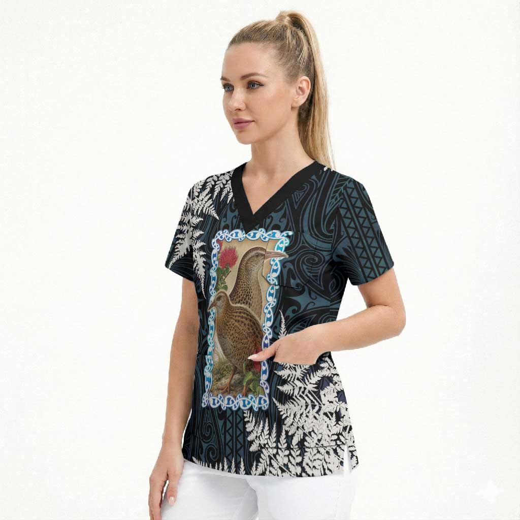 New Zealand Weka Scrub Top Maori Hen Koru Pattern - Aussie Hoodie