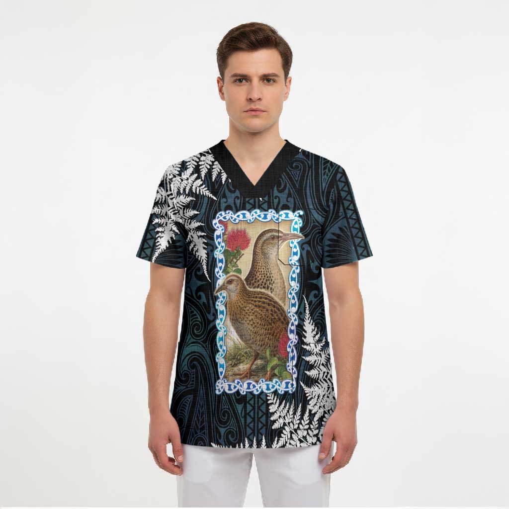 New Zealand Weka Scrub Top Maori Hen Koru Pattern - Aussie Hoodie