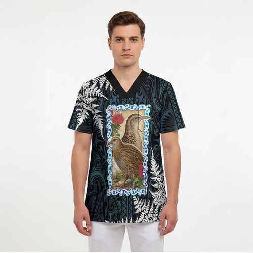 New Zealand Weka Scrub Top Maori Hen Koru Pattern - Aussie Hoodie