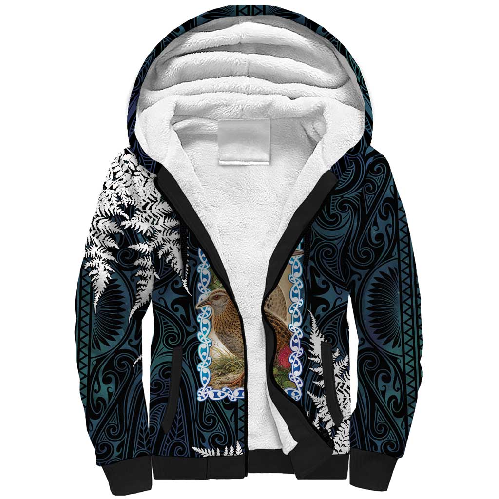 New Zealand Weka Sherpa Hoodie Maori Hen Koru Pattern - Aussie Hoodie