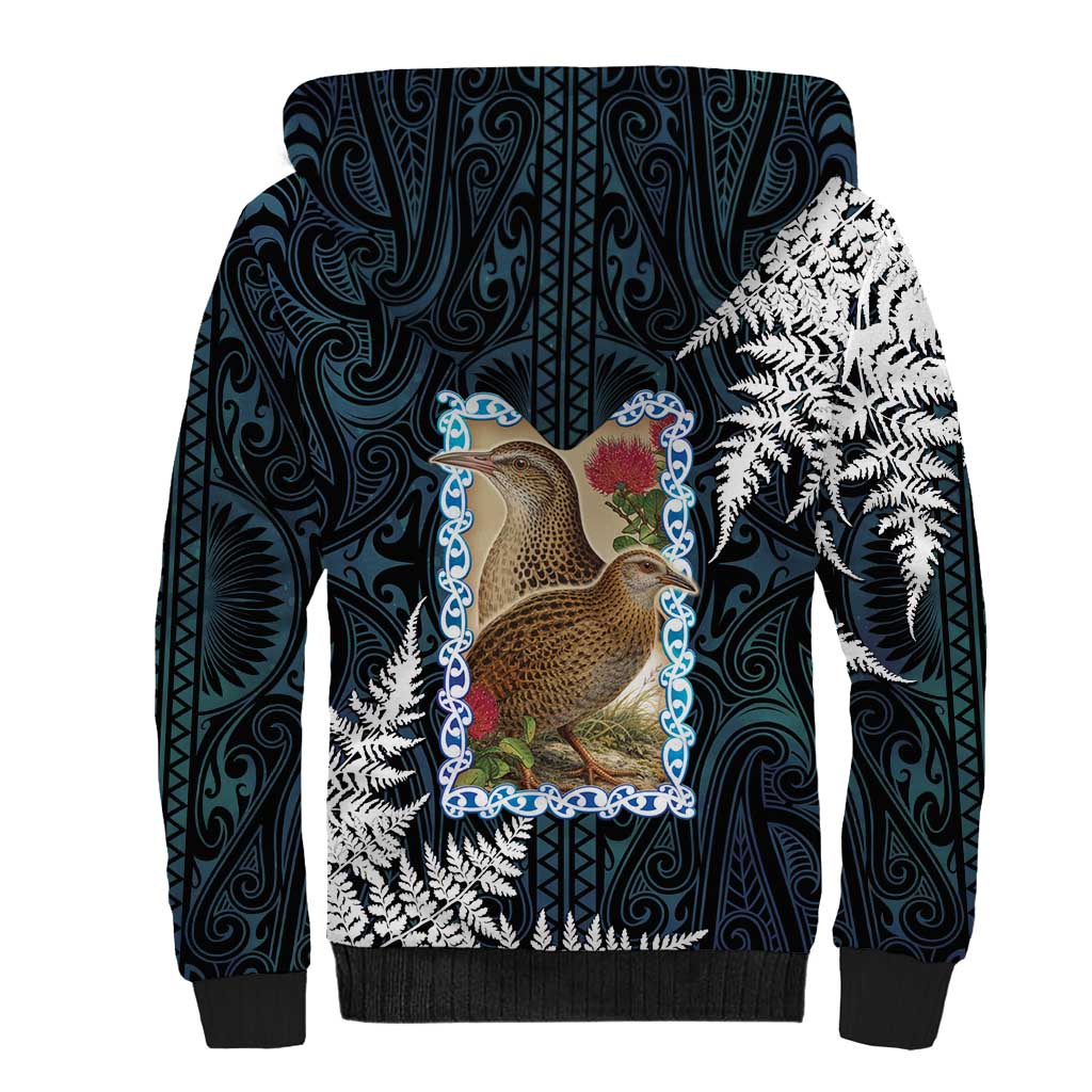 New Zealand Weka Sherpa Hoodie Maori Hen Koru Pattern - Aussie Hoodie