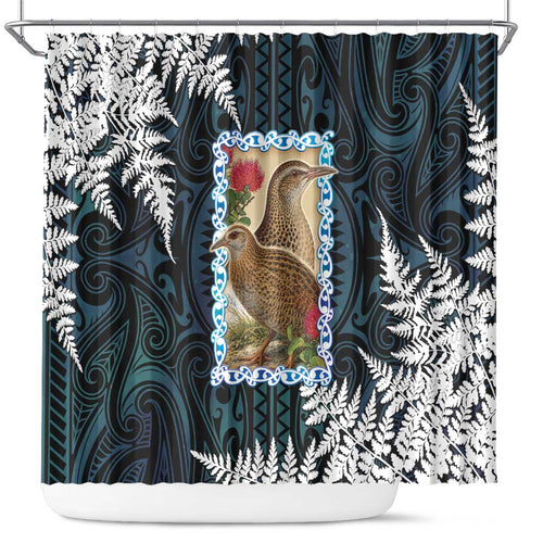 New Zealand Weka Shower Curtain Maori Hen Koru Pattern - Aussie Hoodie