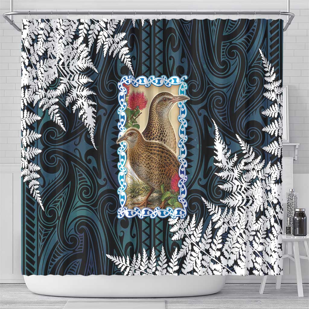 New Zealand Weka Shower Curtain Maori Hen Koru Pattern - Aussie Hoodie