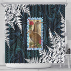 New Zealand Weka Shower Curtain Maori Hen Koru Pattern - Aussie Hoodie