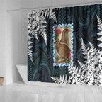 New Zealand Weka Shower Curtain Maori Hen Koru Pattern - Aussie Hoodie