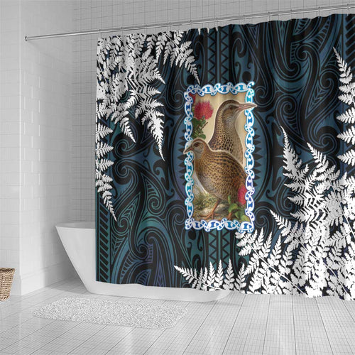 New Zealand Weka Shower Curtain Maori Hen Koru Pattern - Aussie Hoodie