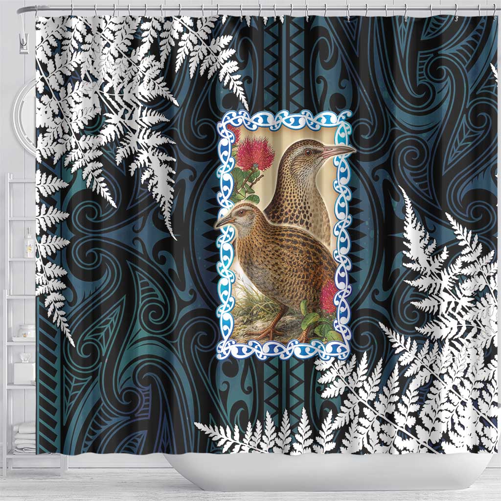 New Zealand Weka Shower Curtain Maori Hen Koru Pattern - Aussie Hoodie
