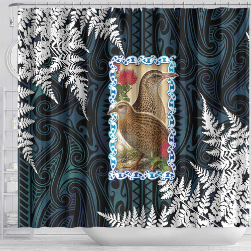 New Zealand Weka Shower Curtain Maori Hen Koru Pattern - Aussie Hoodie