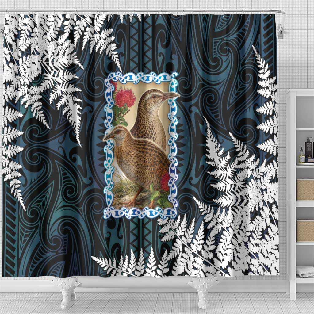 New Zealand Weka Shower Curtain Maori Hen Koru Pattern - Aussie Hoodie