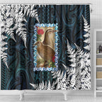 New Zealand Weka Shower Curtain Maori Hen Koru Pattern - Aussie Hoodie