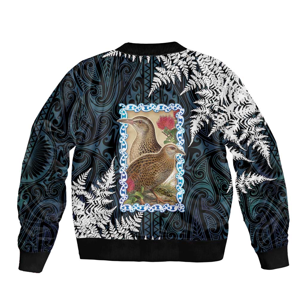 New Zealand Weka Sleeve Zip Bomber Jacket Maori Hen Koru Pattern - Aussie Hoodie