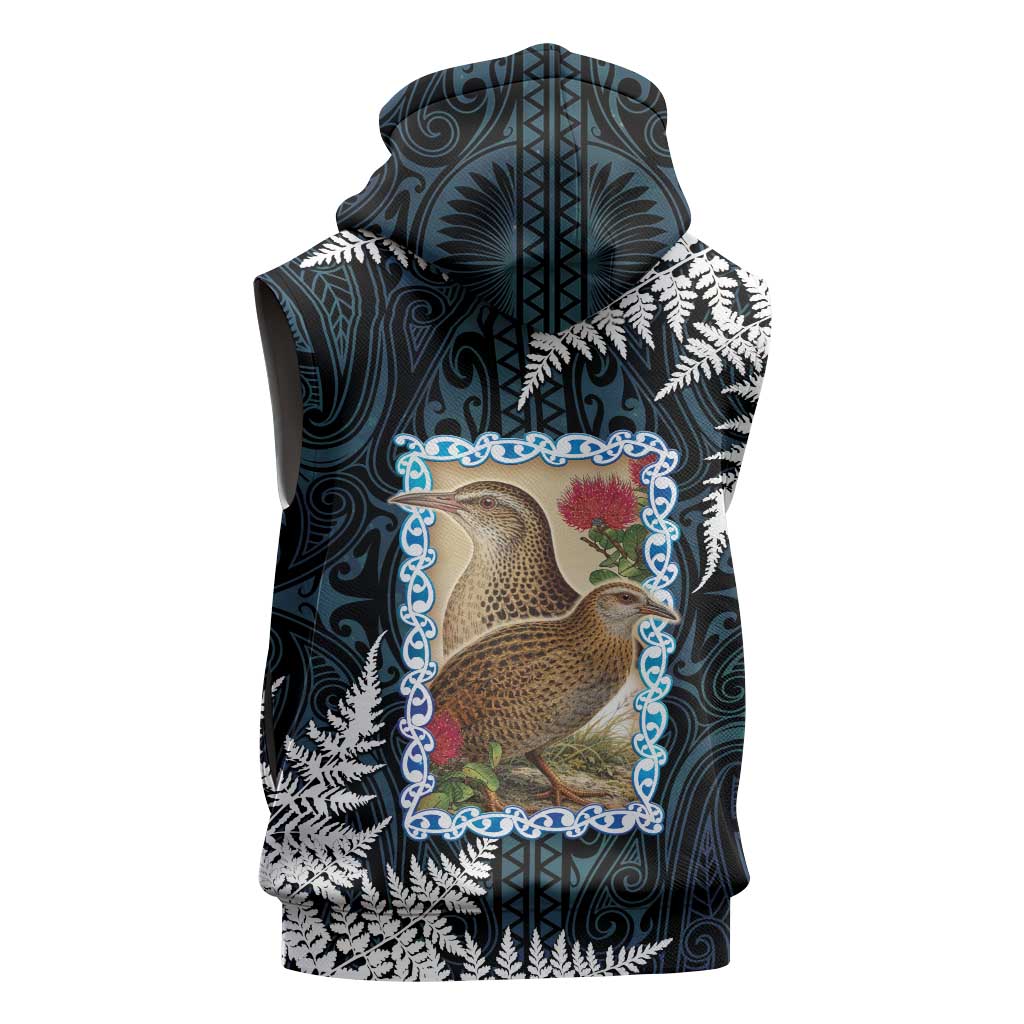 New Zealand Weka Sleeveless Hoodie Maori Hen Koru Pattern - Aussie Hoodie