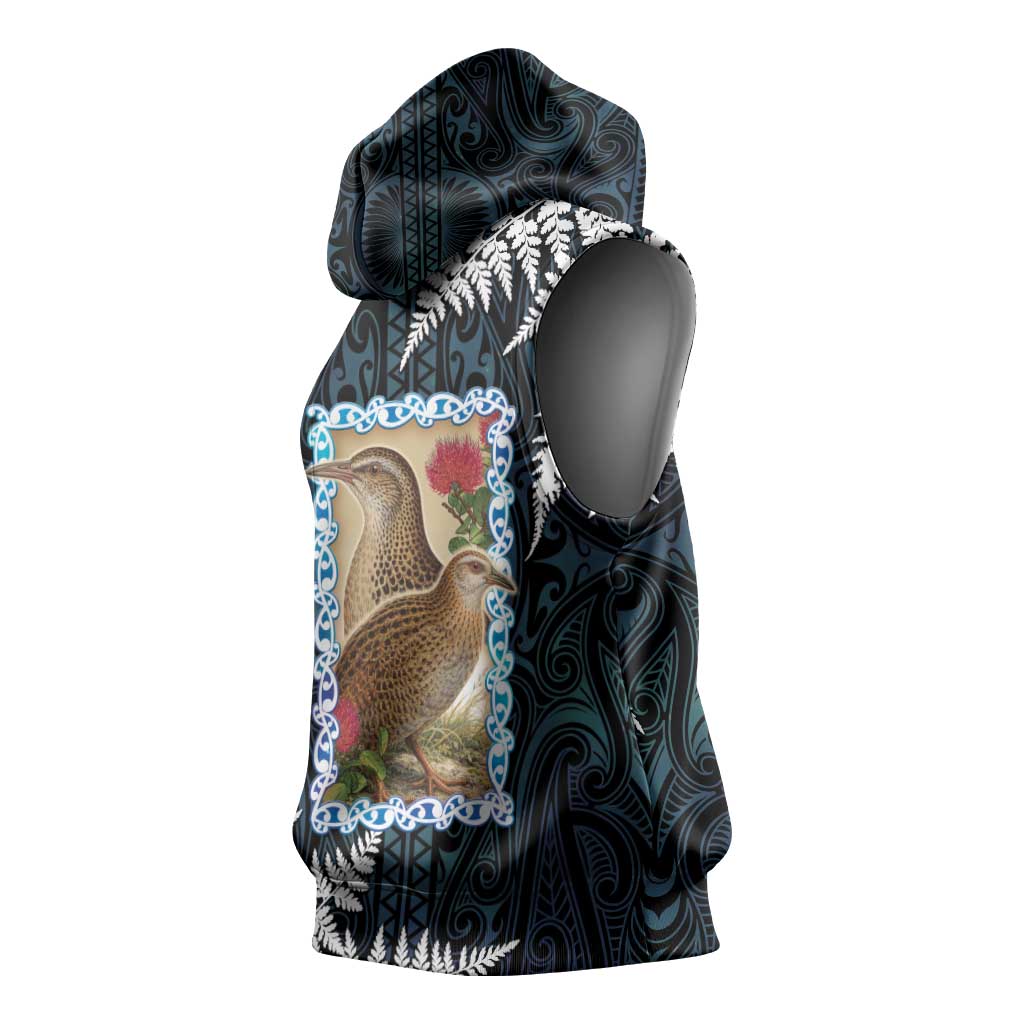 New Zealand Weka Sleeveless Hoodie Maori Hen Koru Pattern - Aussie Hoodie