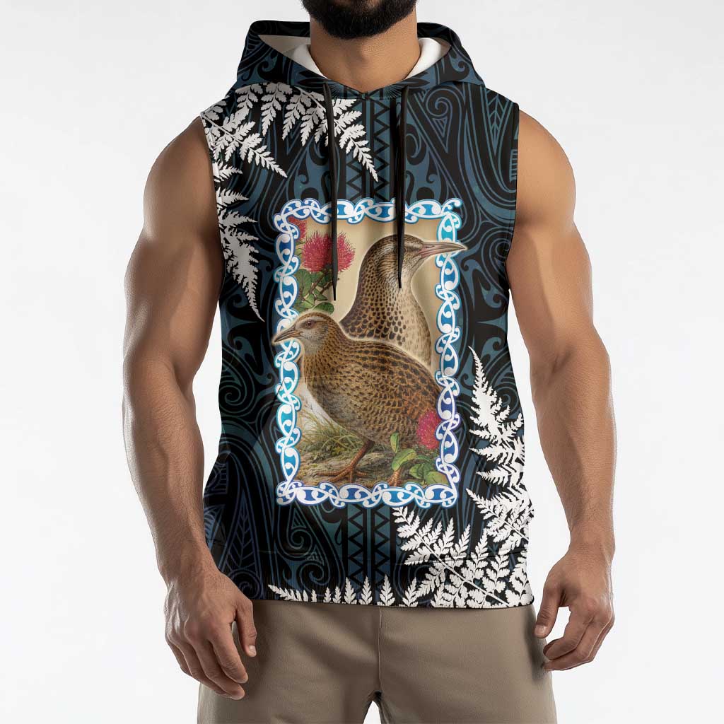New Zealand Weka Sleeveless Hoodie Maori Hen Koru Pattern - Aussie Hoodie