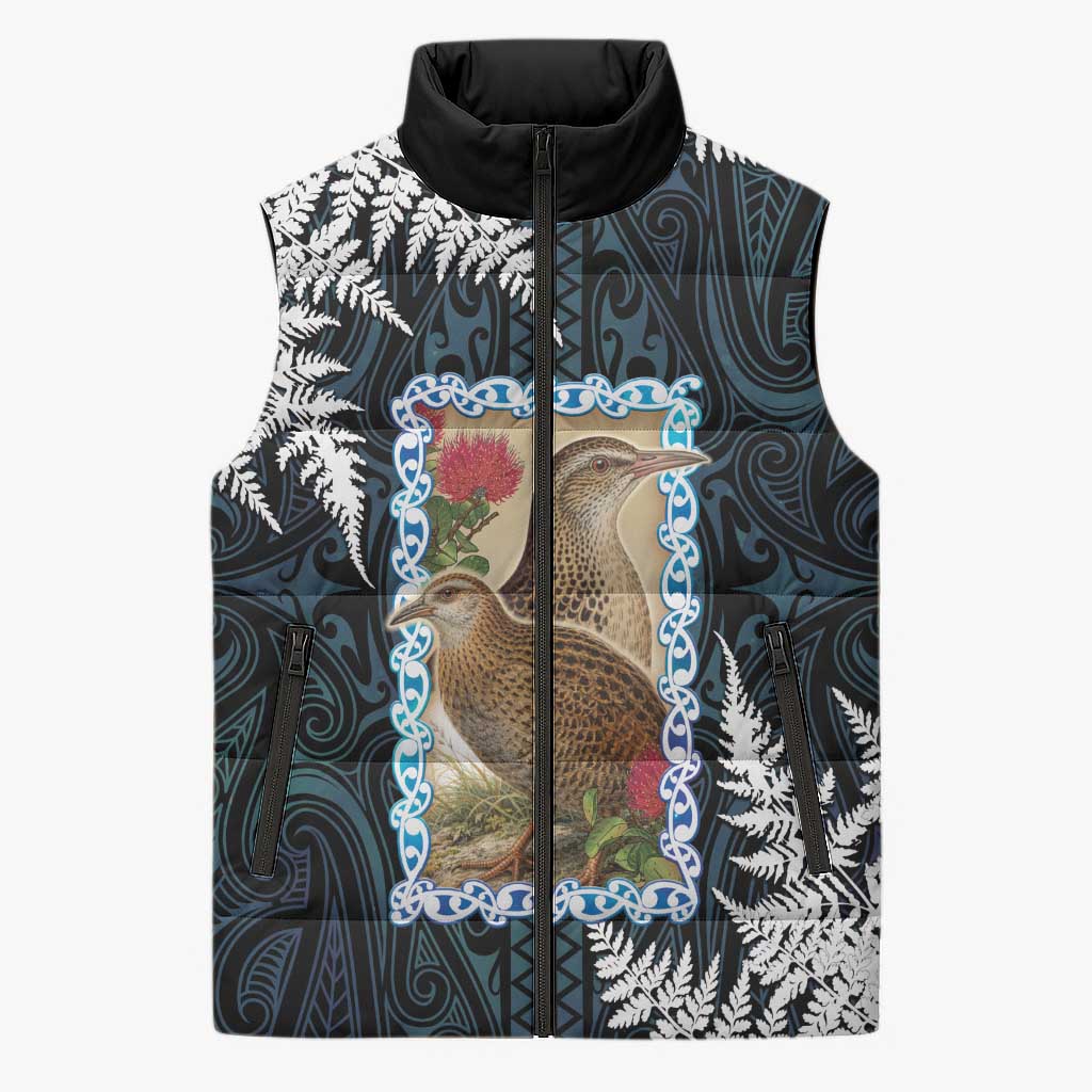 New Zealand Weka Sleeveless Puffer Jacket Maori Hen Koru Pattern - Aussie Hoodie
