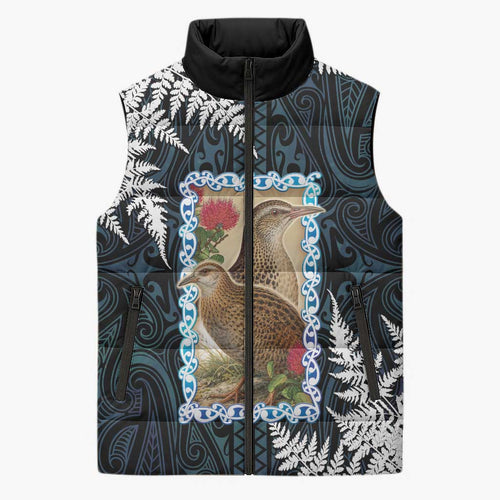 New Zealand Weka Sleeveless Puffer Jacket Maori Hen Koru Pattern - Aussie Hoodie