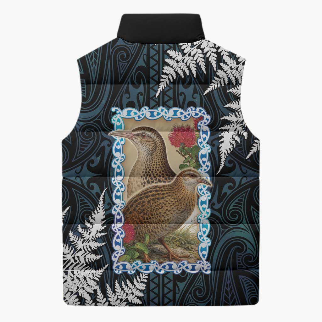 New Zealand Weka Sleeveless Puffer Jacket Maori Hen Koru Pattern - Aussie Hoodie