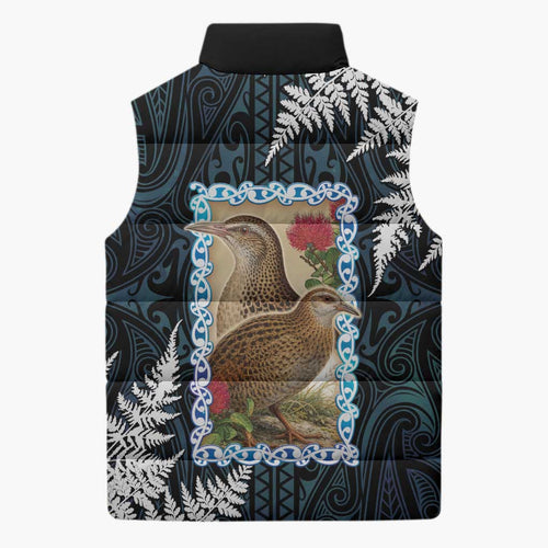 New Zealand Weka Sleeveless Puffer Jacket Maori Hen Koru Pattern - Aussie Hoodie