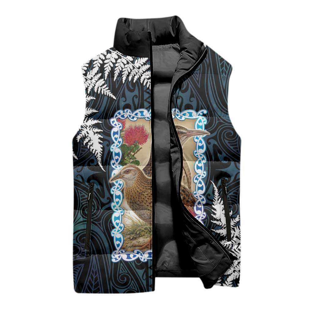 New Zealand Weka Sleeveless Puffer Jacket Maori Hen Koru Pattern - Aussie Hoodie