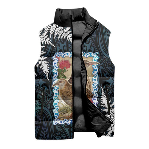New Zealand Weka Sleeveless Puffer Jacket Maori Hen Koru Pattern - Aussie Hoodie