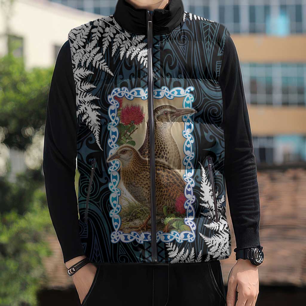 New Zealand Weka Sleeveless Puffer Jacket Maori Hen Koru Pattern - Aussie Hoodie