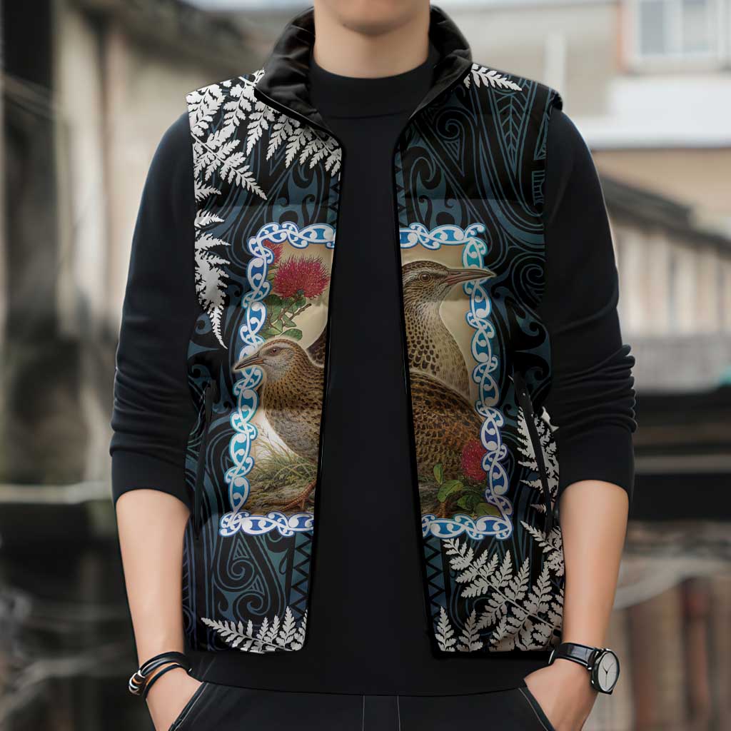 New Zealand Weka Sleeveless Puffer Jacket Maori Hen Koru Pattern - Aussie Hoodie