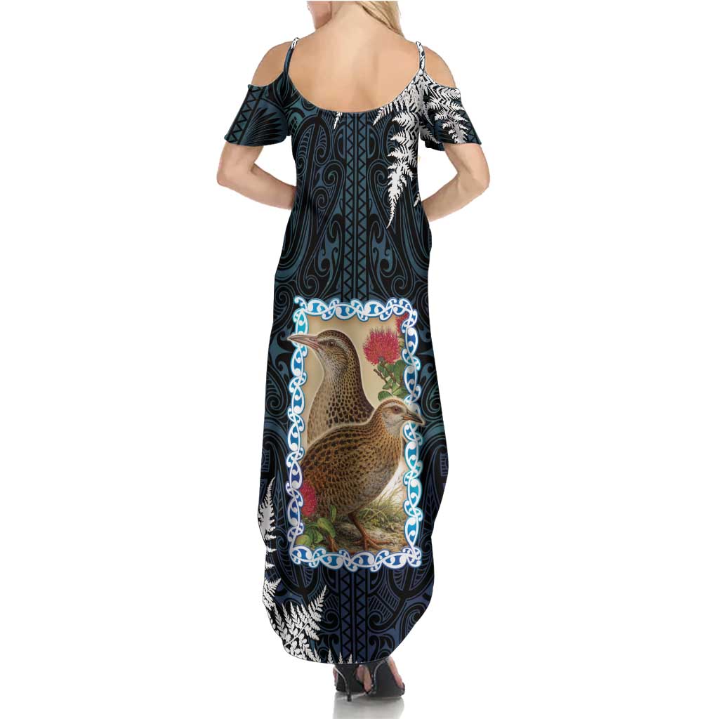 New Zealand Weka Summer Maxi Dress Maori Hen Koru Pattern - Aussie Hoodie