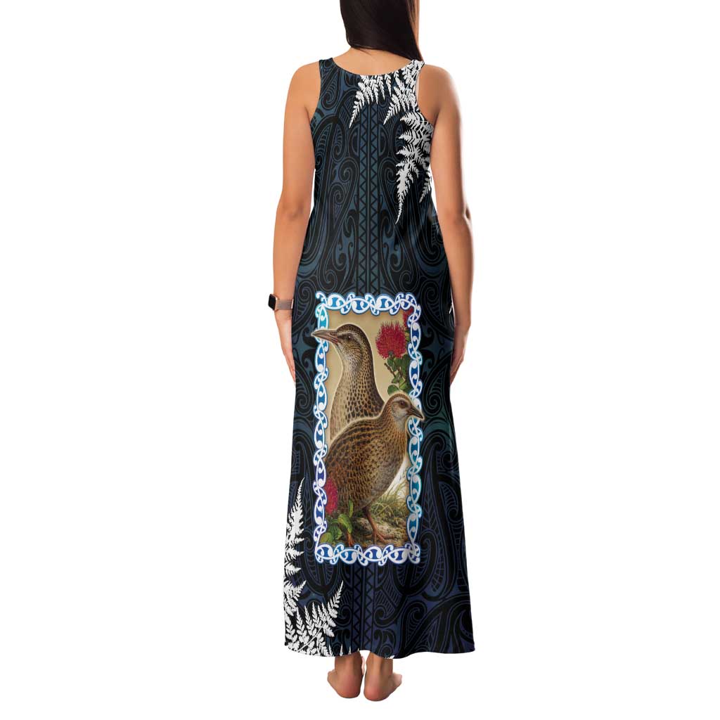 New Zealand Weka Tank Maxi Dress Maori Hen Koru Pattern - Aussie Hoodie