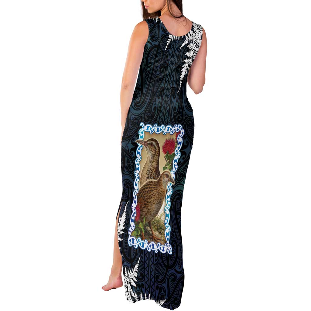 New Zealand Weka Tank Maxi Dress Maori Hen Koru Pattern - Aussie Hoodie