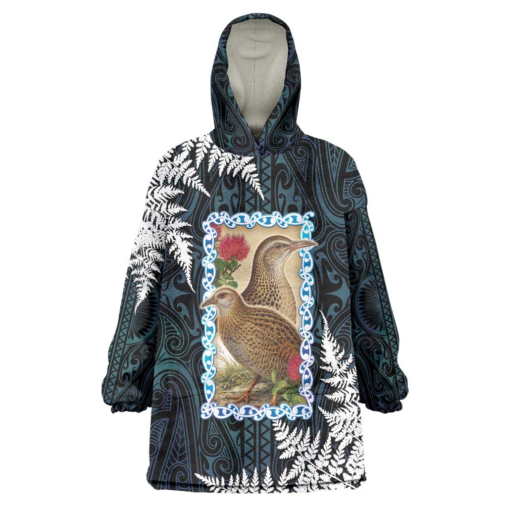 New Zealand Weka Wearable Blanket Hoodie Maori Hen Koru Pattern - Aussie Hoodie