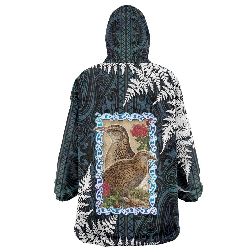 New Zealand Weka Wearable Blanket Hoodie Maori Hen Koru Pattern - Aussie Hoodie