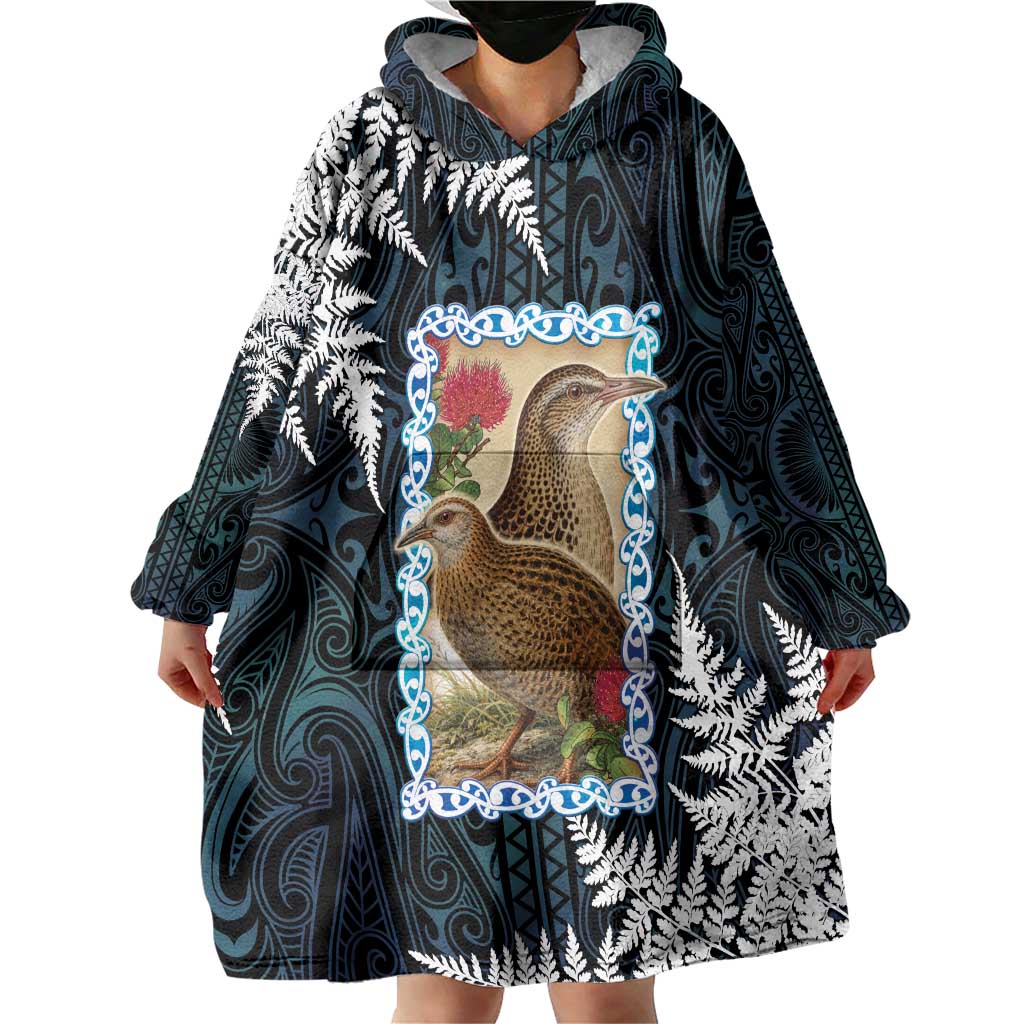 New Zealand Weka Wearable Blanket Hoodie Maori Hen Koru Pattern - Aussie Hoodie