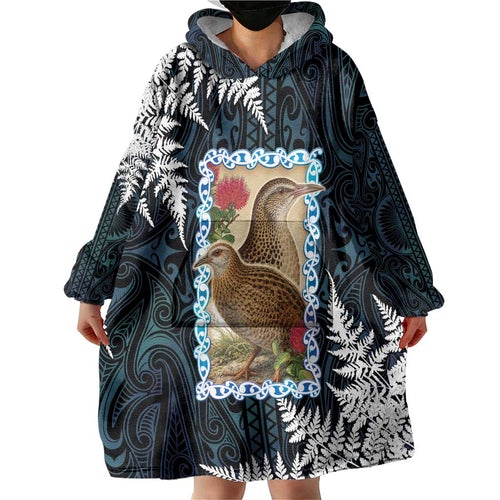 New Zealand Weka Wearable Blanket Hoodie Maori Hen Koru Pattern - Aussie Hoodie