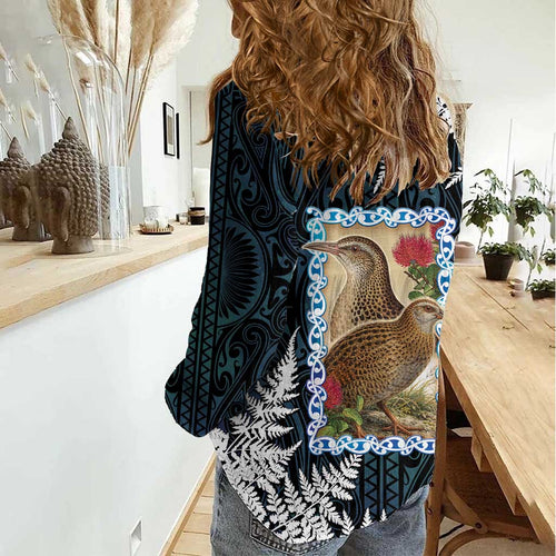 New Zealand Weka Women Casual Shirt Maori Hen Koru Pattern - Aussie Hoodie