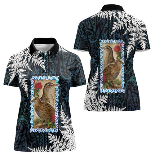 New Zealand Weka Women Polo Shirt Maori Hen Koru Pattern - Aussie Hoodie