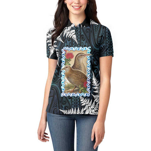 New Zealand Weka Women Polo Shirt Maori Hen Koru Pattern - Aussie Hoodie