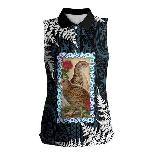 New Zealand Weka Women Sleeveless Polo Shirt Maori Hen Koru Pattern - Aussie Hoodie