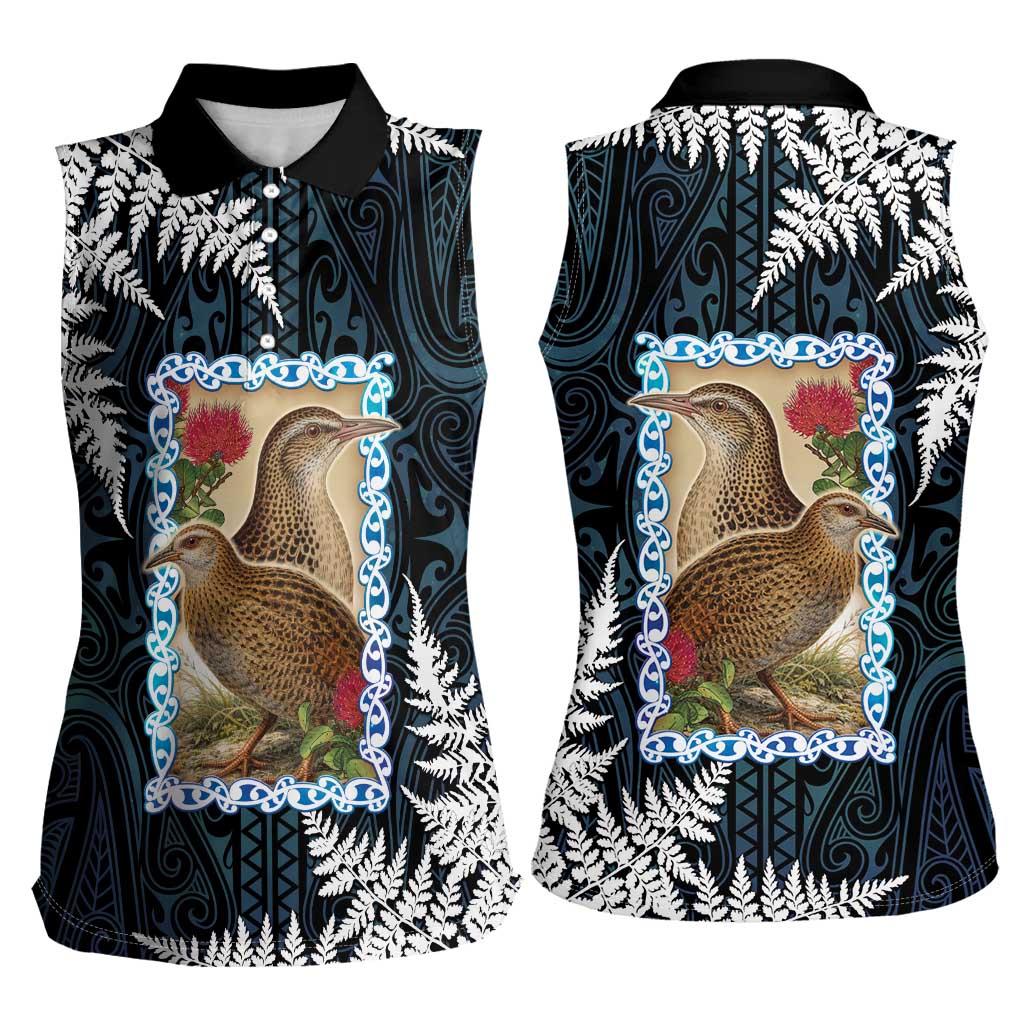 New Zealand Weka Women Sleeveless Polo Shirt Maori Hen Koru Pattern - Aussie Hoodie