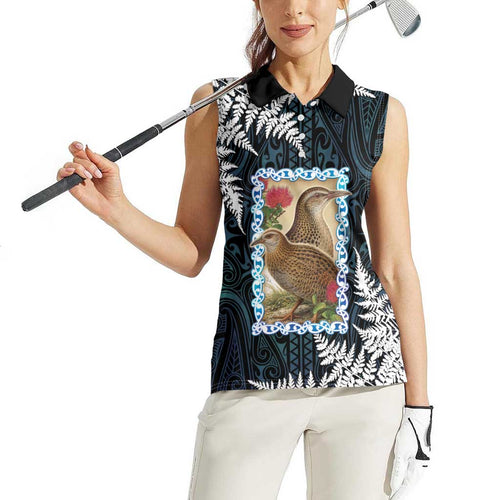 New Zealand Weka Women Sleeveless Polo Shirt Maori Hen Koru Pattern - Aussie Hoodie