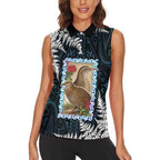 New Zealand Weka Women Sleeveless Polo Shirt Maori Hen Koru Pattern - Aussie Hoodie