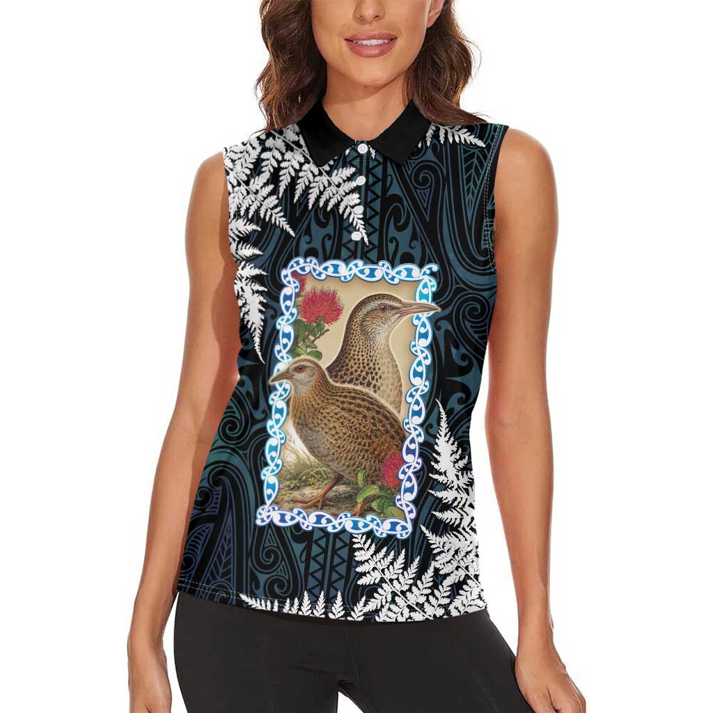 New Zealand Weka Women Sleeveless Polo Shirt Maori Hen Koru Pattern - Aussie Hoodie