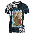 New Zealand Weka Women V-Neck T-Shirt Maori Hen Koru Pattern - Aussie Hoodie