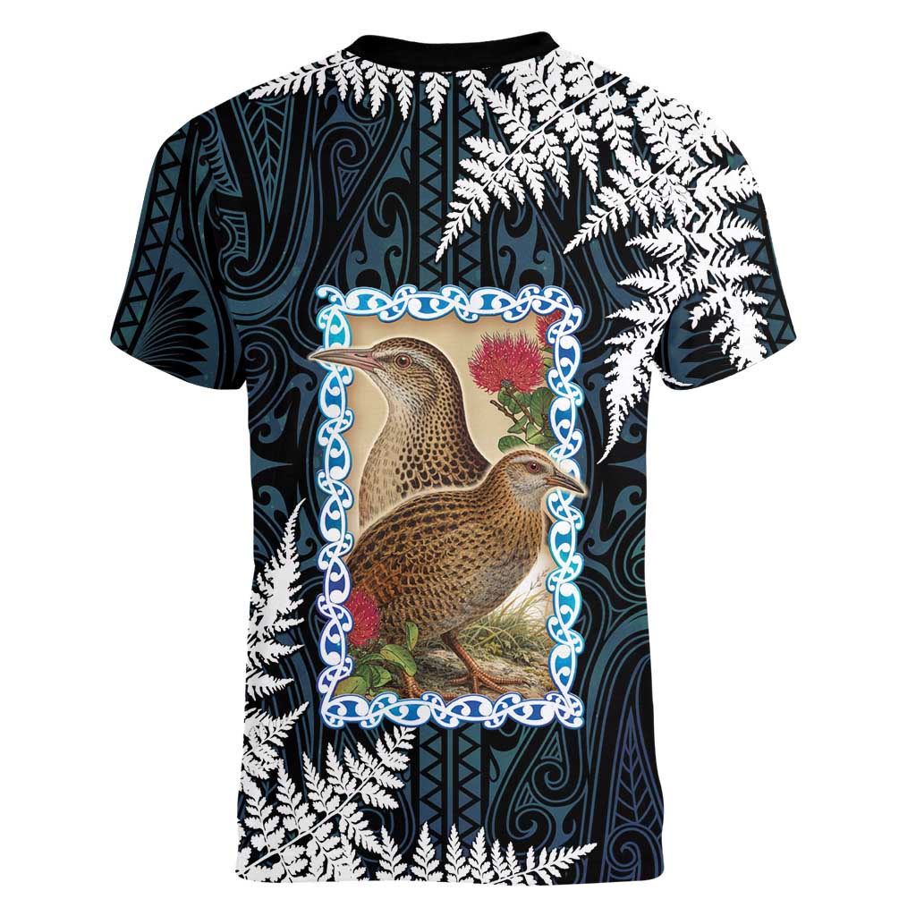 New Zealand Weka Women V-Neck T-Shirt Maori Hen Koru Pattern - Aussie Hoodie