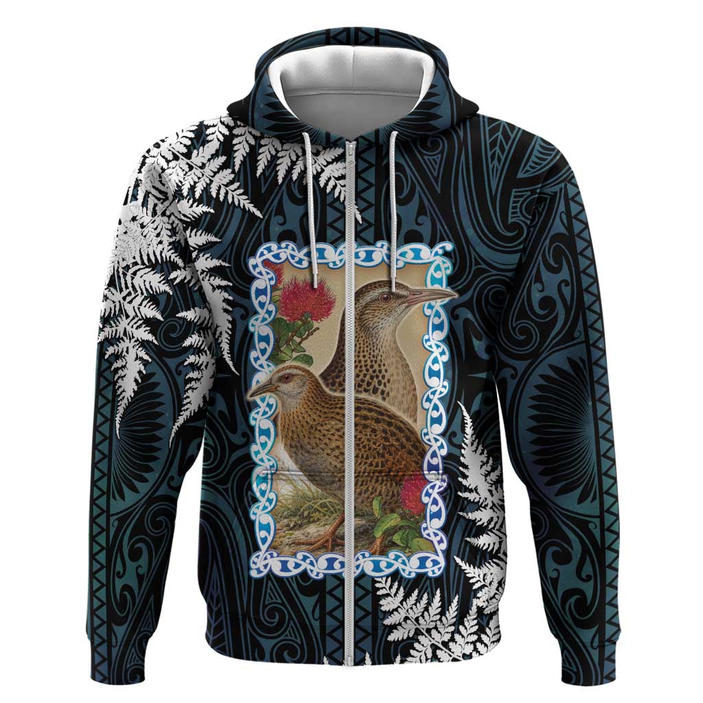 New Zealand Weka Zip Hoodie Maori Hen Koru Pattern - Aussie Hoodie