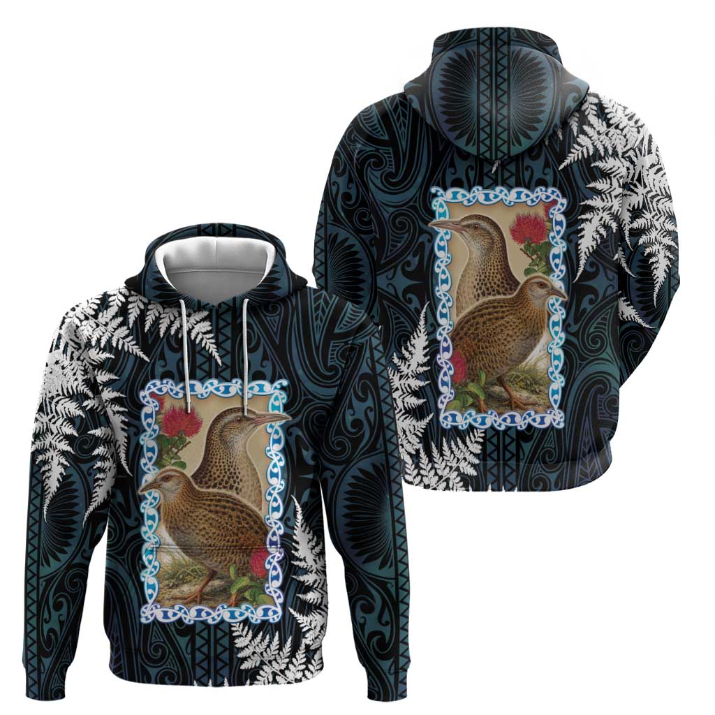 New Zealand Weka Zip Hoodie Maori Hen Koru Pattern - Aussie Hoodie