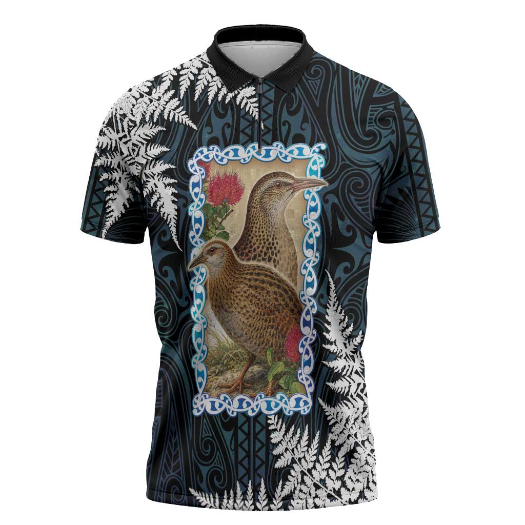 New Zealand Weka Zipper Polo Shirt Maori Hen Koru Pattern - Aussie Hoodie