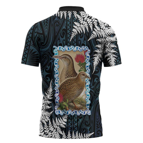 New Zealand Weka Zipper Polo Shirt Maori Hen Koru Pattern - Aussie Hoodie