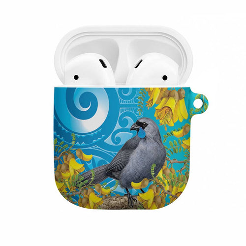 New Zealand Kokako Bird AirPods Case Maori Koru With Kowhai Flowers - Aussie Hoodie